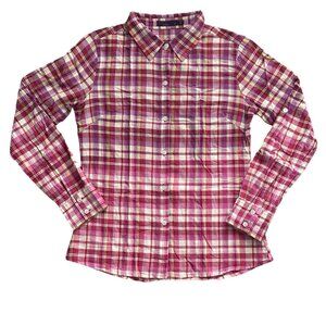 PrAna Womens Shirt Size Small Plaid Ombre Roll Tab Organic Cotton Outdoors Camp